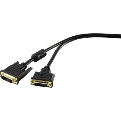 Renkforce DVI Cable extension DVI-D 24+1-pin plug, DVI-D 24+1-pin socket 1.80 m Black RF-4212198 incl. ferrite core, gol