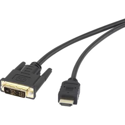 Renkforce DVI / HDMI Adapter cable DVI-D 18+1-pin plug, HDMI-A plug 1.80 m Black RF-4212216 gold plated connectors, scre