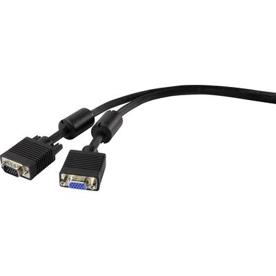 Renkforce VGA Cable extension VGA 15-pin plug, VGA 15-pin socket 5.00 m Black RF-4212522 incl. ferrite core VGA cable