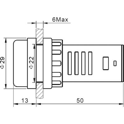 Technical drawing of a cylindrical element with dimensions: diameter 29 mm, length 50 mm, installation length 22 mm.