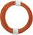 A coiled, orange cable secured with white electrical tape, against a neutral background.