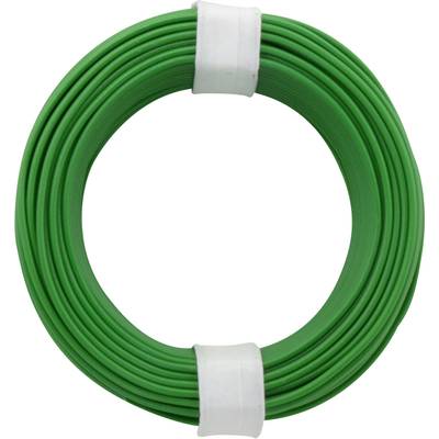 A green wire spool, neatly wound and secured with white bands, against a white background.