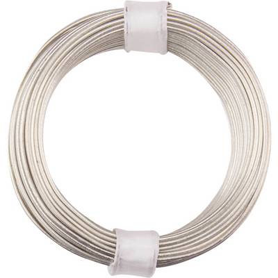 A silver metal wire is wound into a coil and held together by two white bands.