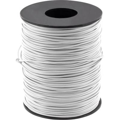 Reel of white cable wire, neatly wound on a black plastic spool. Suitable for electronic or craft purposes.