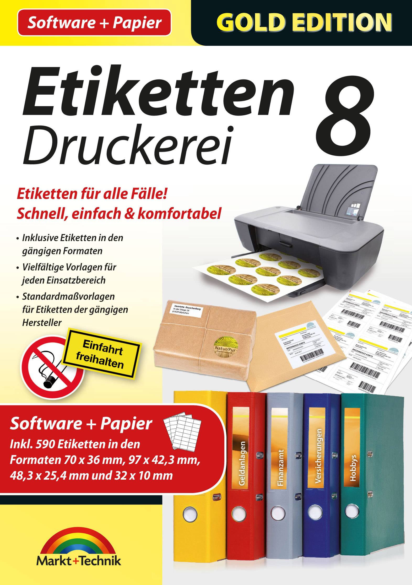 Markt Technik Etiketten Druckerei 8 Gold Edition Mit Papier Full Version 1 License Windows Office Management Conrad Com