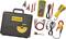 Tool set with multimeter, case, cables, and measuring accessories for electrical diagnosis and measurement. Contains a digital multimeter and other testing devices.