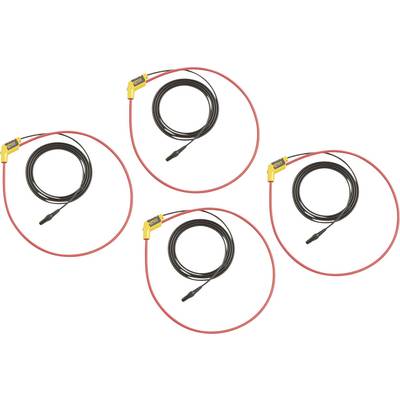 Four red flexible current clamp cables with yellow connector ends and black sensors. They are suitable for non-invasive current measurement.