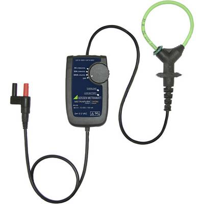 A Gossen Metrawatt current measuring device with a black housing, raised rotary dial, and green cable loop for current measurement.