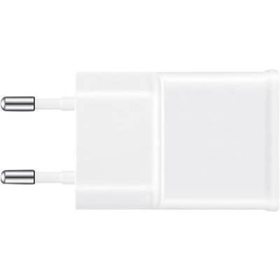 White USB charger with two European plug pins.