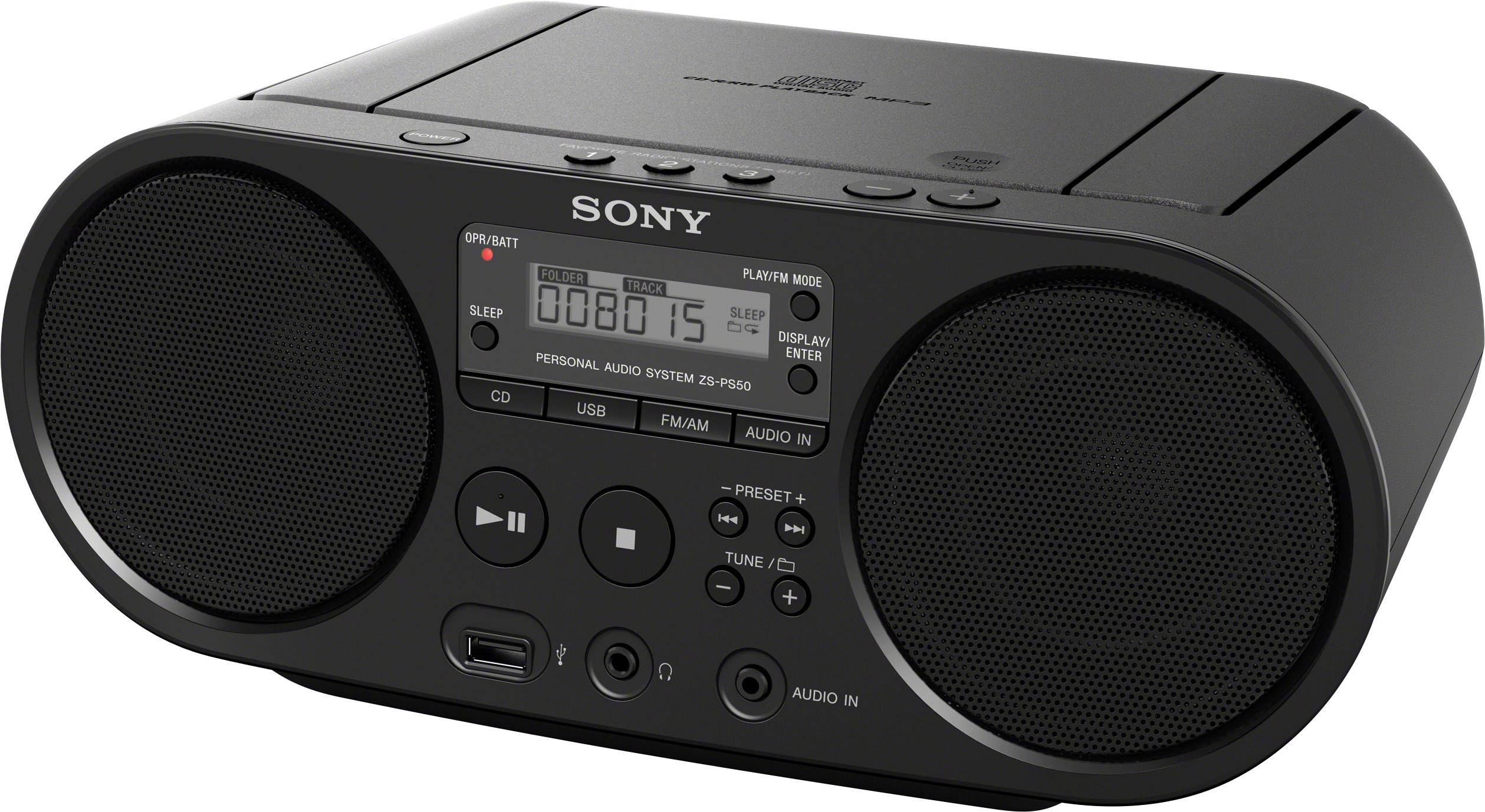 Sony ZSPS55B Radio CD player DAB+, FM AUX, CD, USB Black