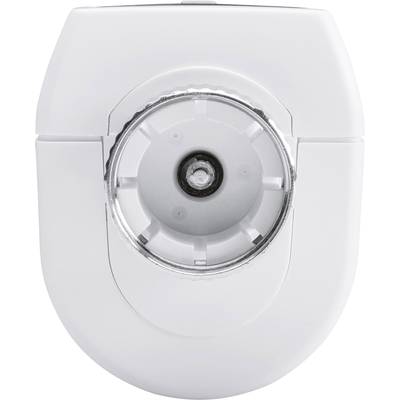 White, electric razor cutting head, front view.