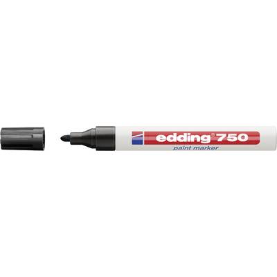 A white paint marker with a red 'edding 750' logo, black cap and tip, suitable for permanent marking on various surfaces.