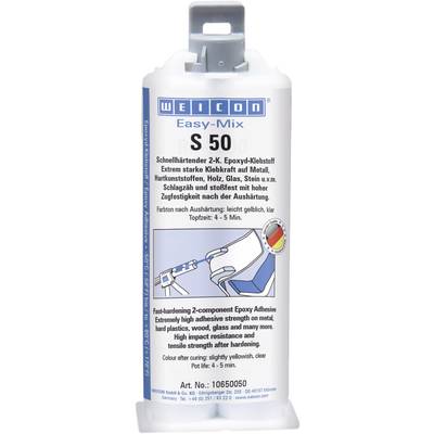 'Weicon Easy-Mix S 50' Cartridge. Fast-curing two-component epoxy adhesive for various materials. Pot life: 4-5 minutes.