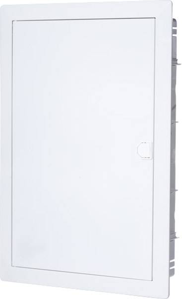 White, rectangular wall cabinet with a simple door.