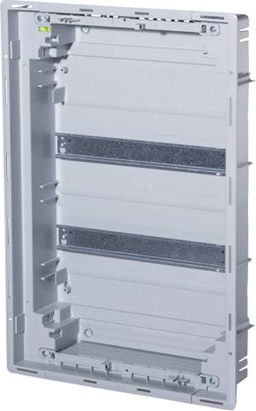 Grey, rectangular plastic mounting frame with multiple grooves and mounting points, suitable for wall installations.
