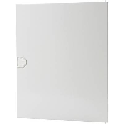 A white wardrobe with a closed door and a handle on the left side in the centre. The wardrobe stands against a neutral background.