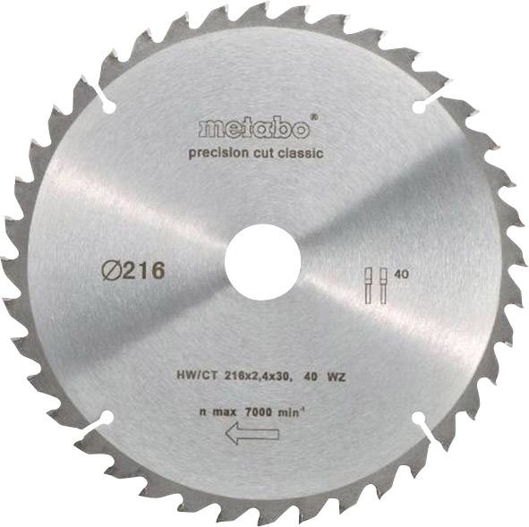 Metabo precision cut wood - classic 628060000 Circular saw blade 216 x 30 x 1.8 mm Number of cogs: 40 1 pc(s)