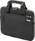 Black laptop bag with zips, carry handle and additional front compartment. Suitable for securely transporting a laptop.