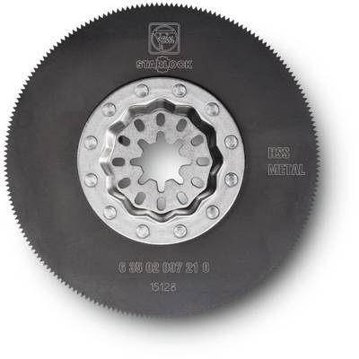 Circular saw blade with the inscription 'Starlock HSS Metal'. Central fixing hole, serrated edge. Tool for metalworking.