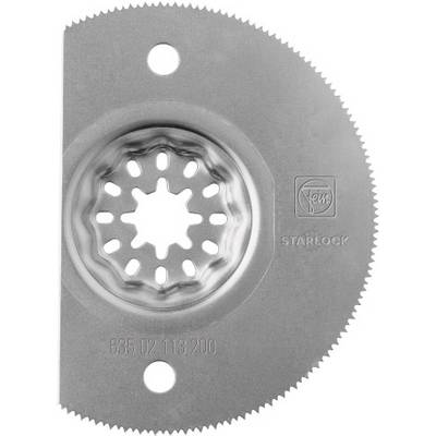A circular saw blade with a serrated edge and three holes, designed for specific fixings and marked with 'Starlock'.