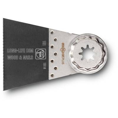 A oscillating saw blade with the inscription 'LONG-LIFE BIM WOOD & NAILS', suitable for wood and nails, ready to mount.