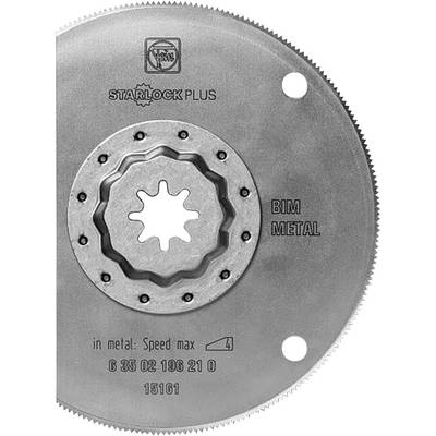 Circular saw blade with the inscription 'Starlock Plus', 'BIM Metal', metallic design with serrated edge.