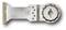 Multitool saw blade with a wide, flat blade and serrated, diamond-tipped edge on the left. Suitable for precise cuts in hard materials.