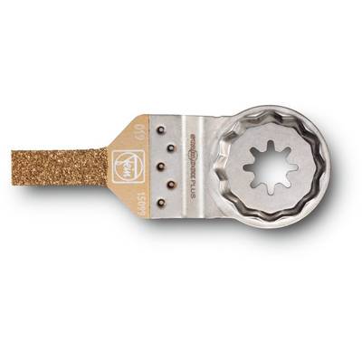 Oscillating tool blade with star-shaped opening, metallic-coloured, with brown coating and embossed markings '640' and 'STARLOCK PLUS'.