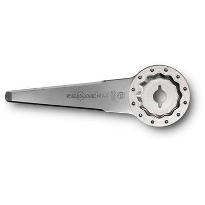A silver StarLock Max saw blade with an edge serration, suitable for oscillating tools.