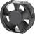 A black axial fan with four blades, used for cooling or ventilation in technical equipment.