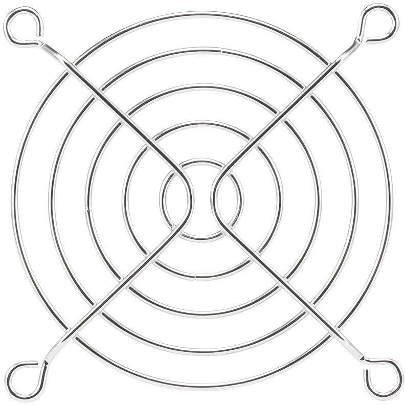 A silver, round trivet with concentric rings and four symmetrical legs for stability.