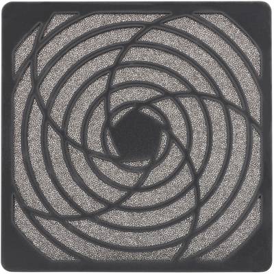 A square ventilation grille with spiral-like lines on a metallic surface. Suitable for increasing air flow.