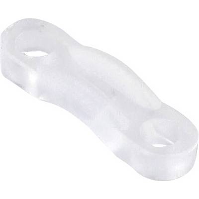 Plastic housing component with two drilled holes, typically used for connection purposes in mechanical or electrical applications.