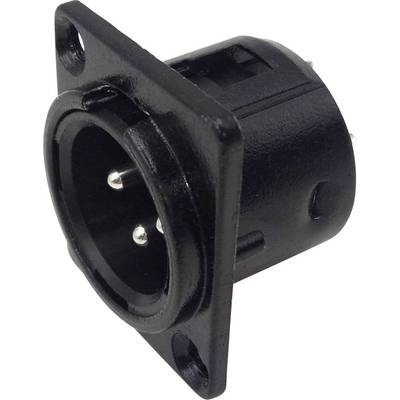 A black, round 3-pin XLR socket, suitable for audio cable connections in stage or studio environments.