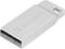 Silver USB stick with 'Verbatim' logo, compact design, rectangular shape with keychain loop.