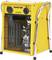 A yellow electric fan heater with the product name 'B 5 EPB' and control elements on the front, surrounded by a metal frame.