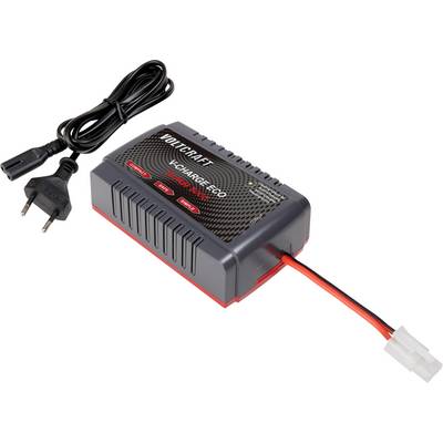Mains adapter with EU plug and cables, labelled 'Voltcraft VC-LiPo'. Used for charging batteries, compact and portable.