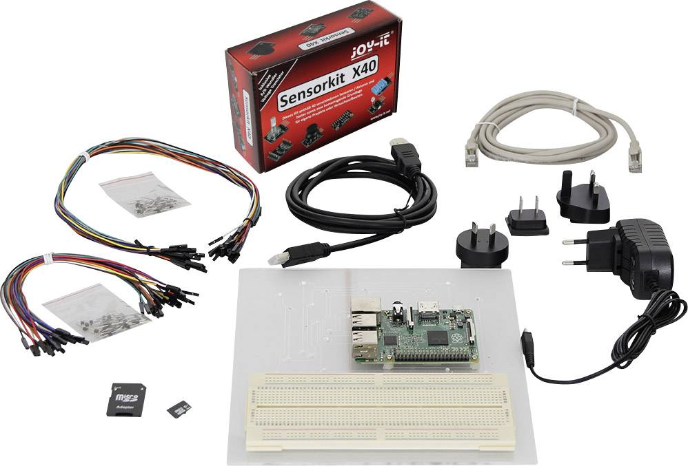 Joy-it Sensor Set Raspberry Pi® 3 B 1 GB 4 x 1.2 GHz Sensors, Breadboard, PSU, HDMI cable, Noobs OS