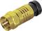 Golden coaxial plug with knurled grip and black end.