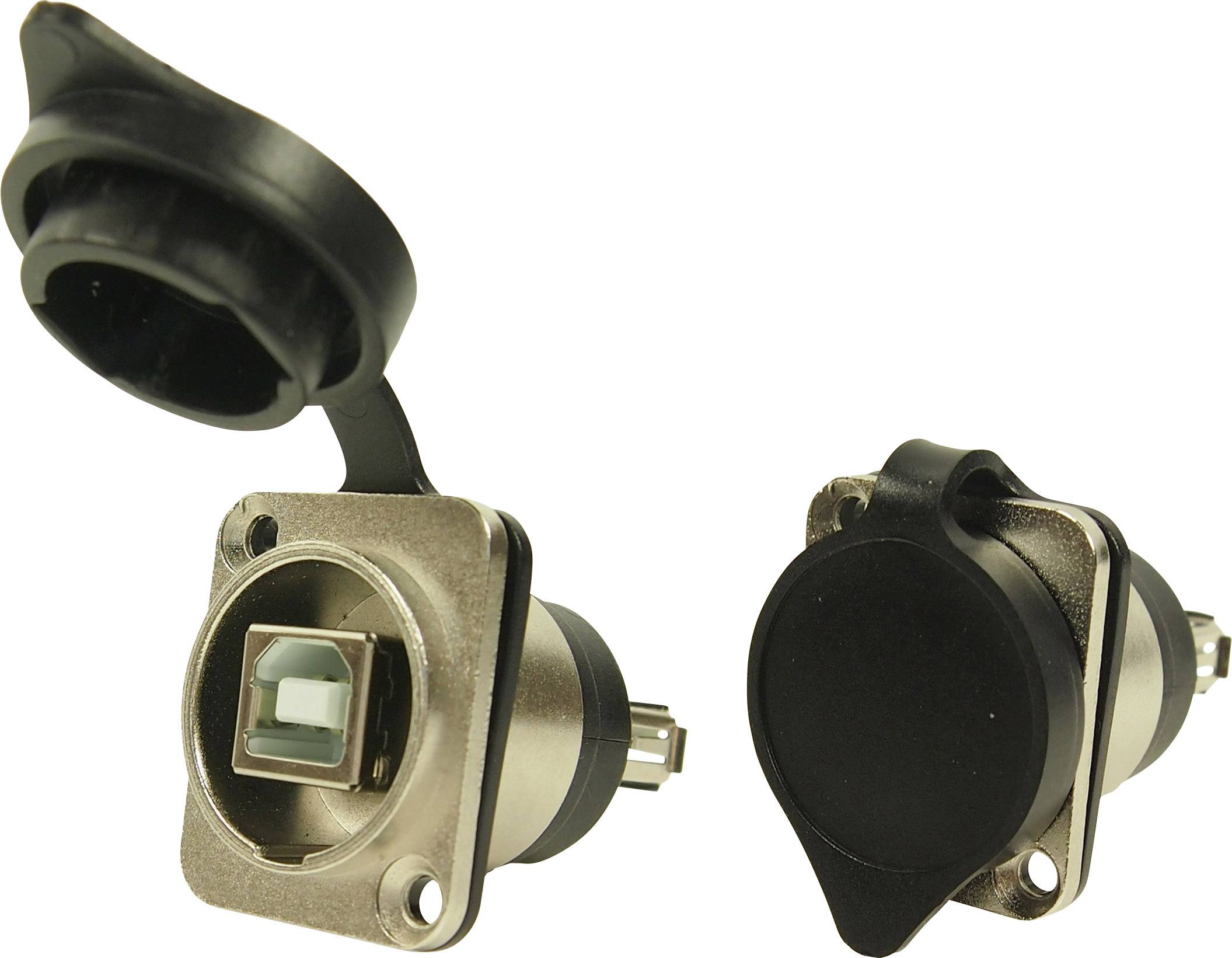 Two USB connectors with cover. On the left, the connection is open; on the right, it is closed. Designed for reliable data connections.
