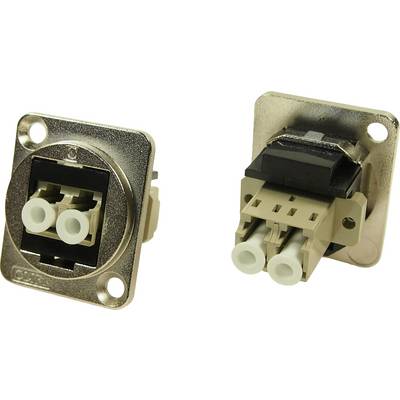 Two angled connectors, each with two cable connections, mounted on rectangular metal plates with mounting holes.