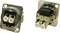 Two angled connectors, each with two cable connections, mounted on rectangular metal plates with mounting holes.