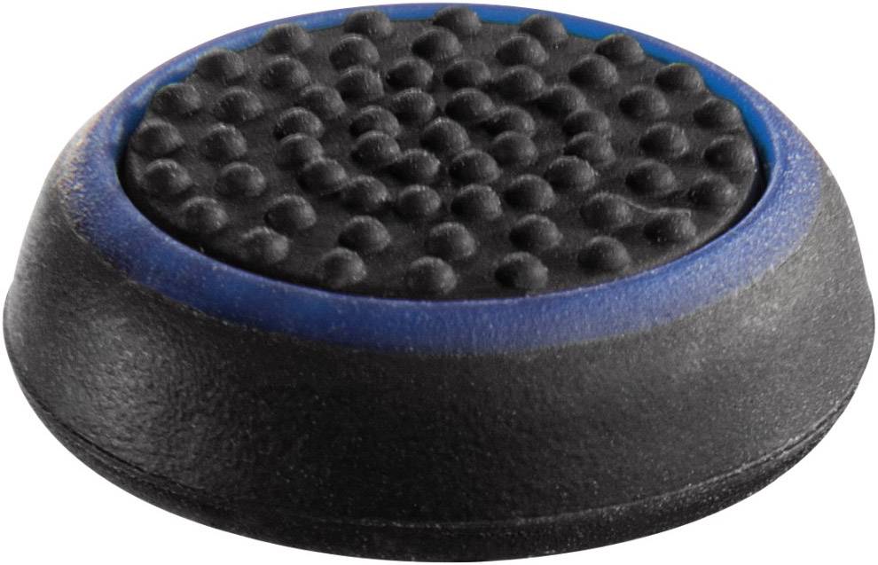 Black and blue plastic controller joystick with textured rubber grips for improved grip.