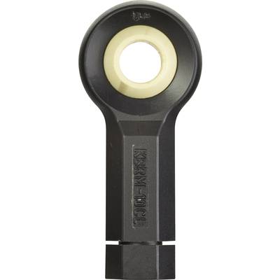 A black, rod-shaped component with a round hole at the top, possibly a metallic mechanical connecting element.