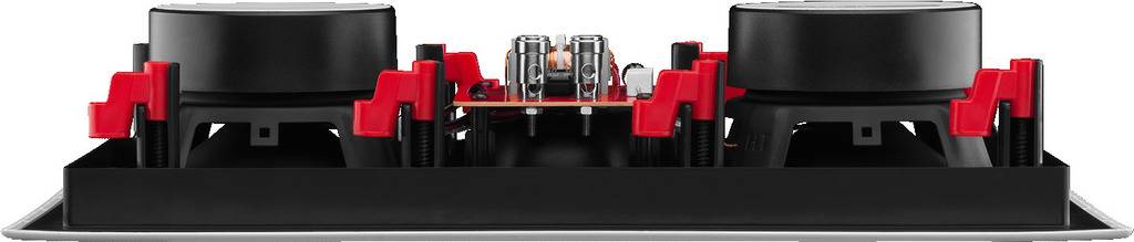 Gas hob with two black burners and red igniters, side view. Suitable for cooking in modern kitchens.