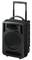 Black portable speaker with handle and wheels, marked with 'Monacor'. Ideal for easy transportation of audio equipment.