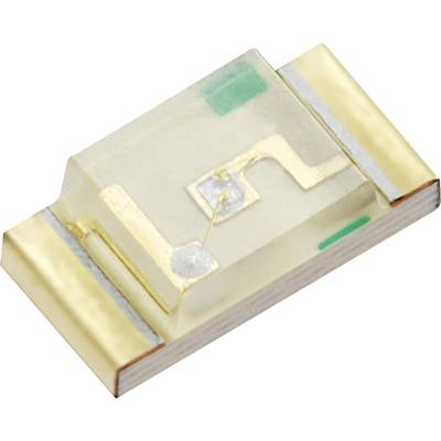 A surface-mount diode with a transparent casing, gold-coloured connections, and a visible inner circuit.
