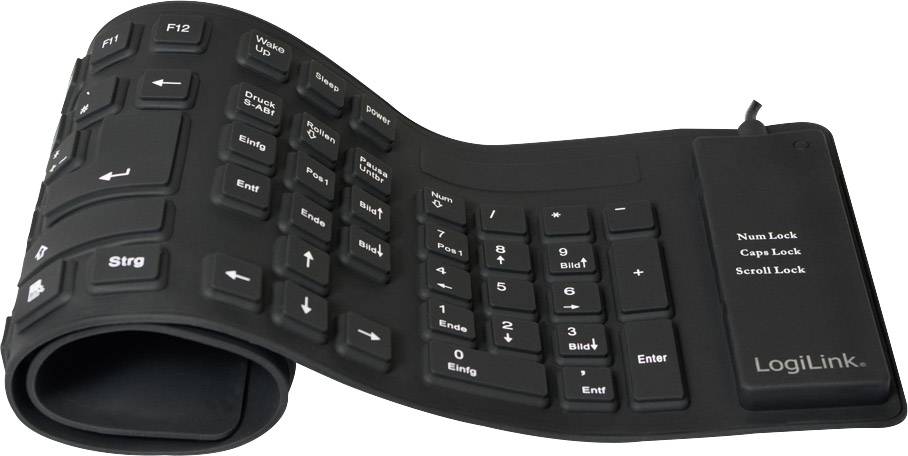 LogiLink ID0019A USB Keyboard German, QWERTZ Black Foldable, Splashproof, Dustproof