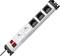 Power strip with six sockets, four Schuko outlets and two Euro outlets, with two red switches.