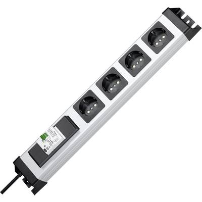 A power strip with five Schuko sockets and integrated surge protection. Suitable for use in offices and at home.
